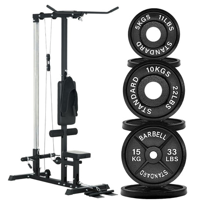 LAT Pulldown Machine – High & Low Pulley Cable Station with Adjustable Seat, Compact Home Gym Back & Shoulder Workout Equipment