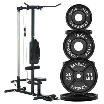 LAT Pulldown Machine – High & Low Pulley Cable Station with Adjustable Seat, Compact Home Gym Back & Shoulder Workout Equipment