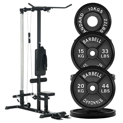 LAT Pulldown Machine – High & Low Pulley Cable Station with Adjustable Seat, Compact Home Gym Back & Shoulder Workout Equipment