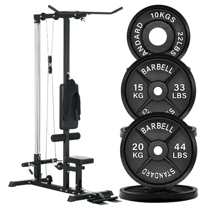 LAT Pulldown Machine – High & Low Pulley Cable Station with Adjustable Seat, Compact Home Gym Back & Shoulder Workout Equipment