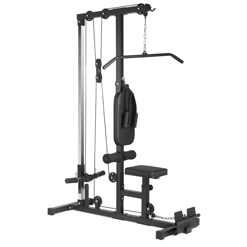 Black cable machine gym equipment on a white background