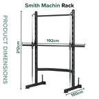 Smith Machine Rack with dimensions on a white background