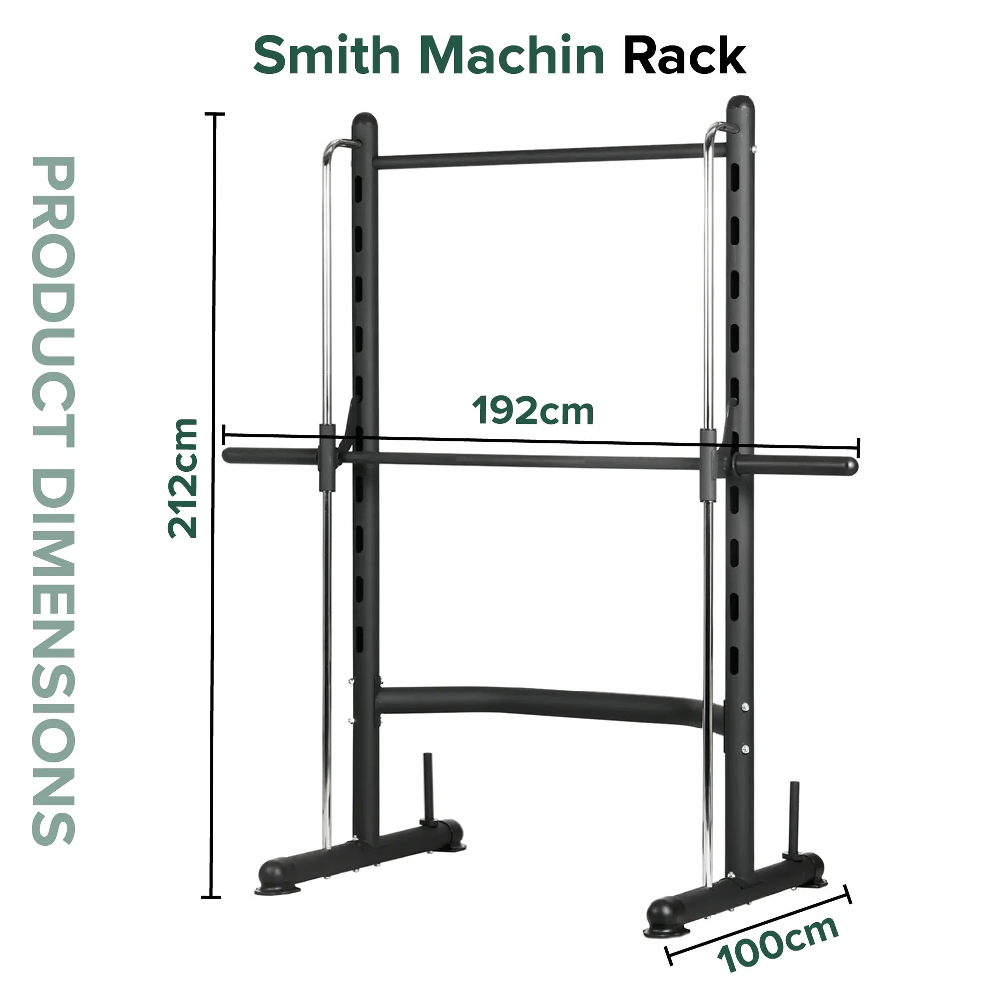 Smith Machine Rack with dimensions on a white background