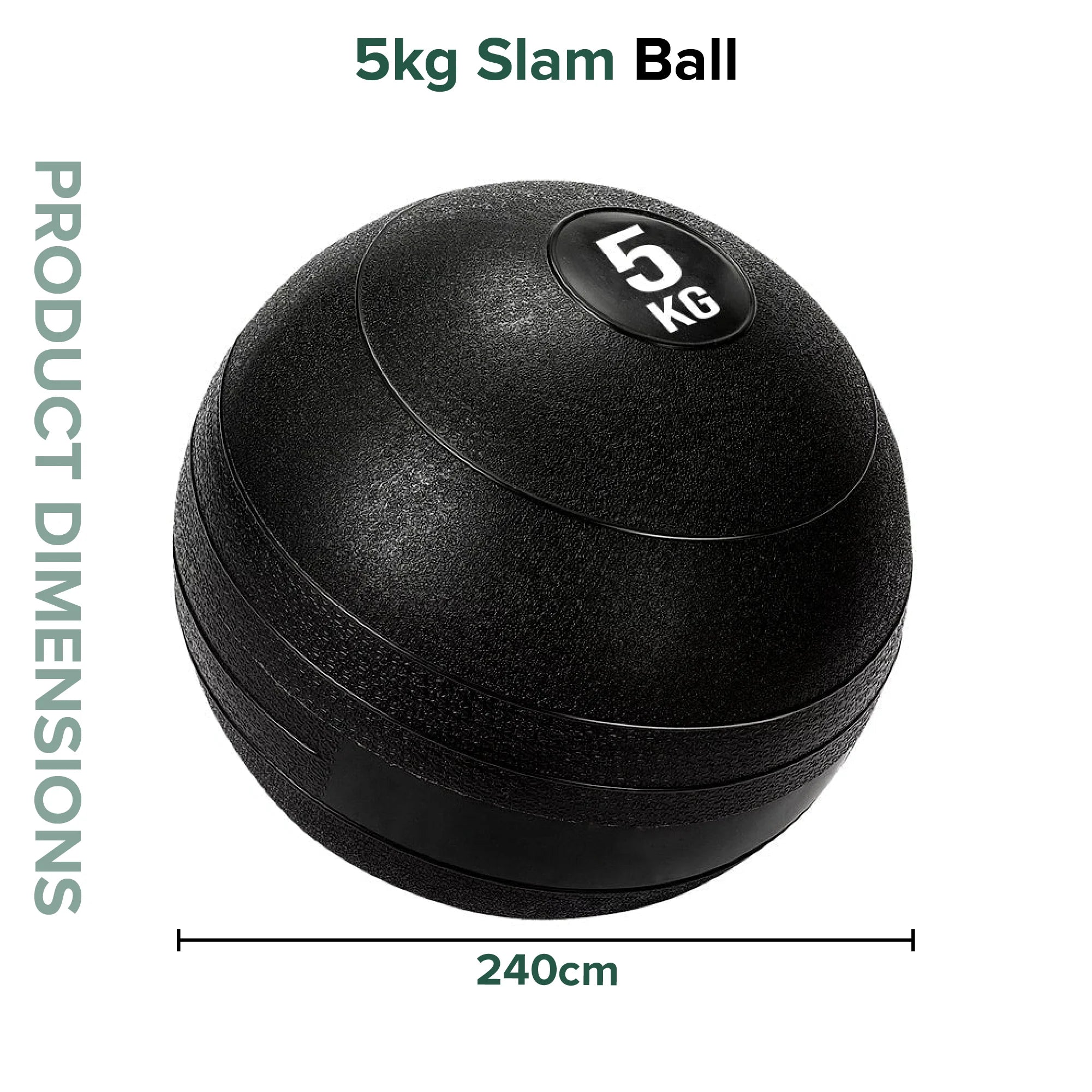 Black slam ball with '5KG' marking on a white background