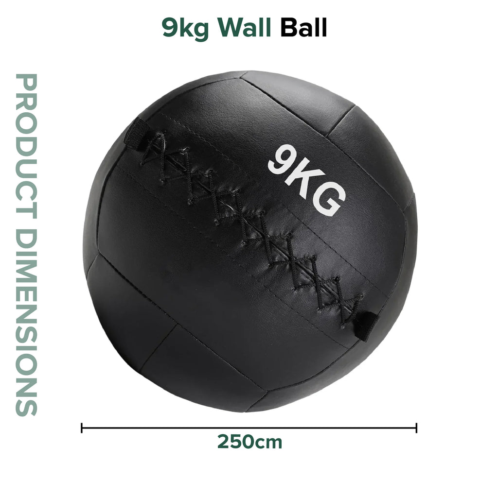 Black wall ball with '9KG' marking on a white background