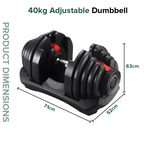 40kg adjustable dumbbell set with dimensions on a white background