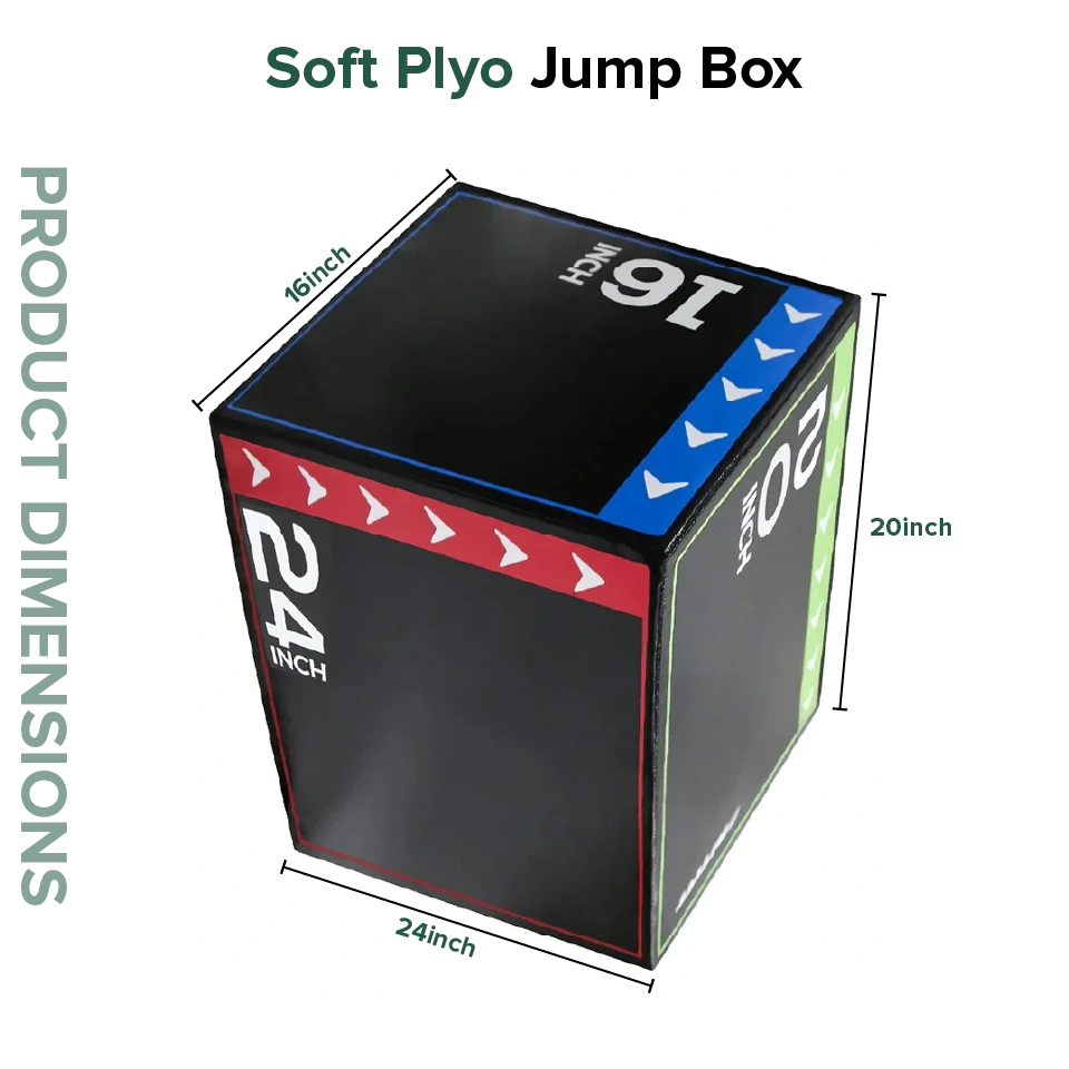 Soft plyo jump box with dimensions labeled on a white background