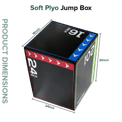 Soft plyo jump box with dimensions labeled on a white background