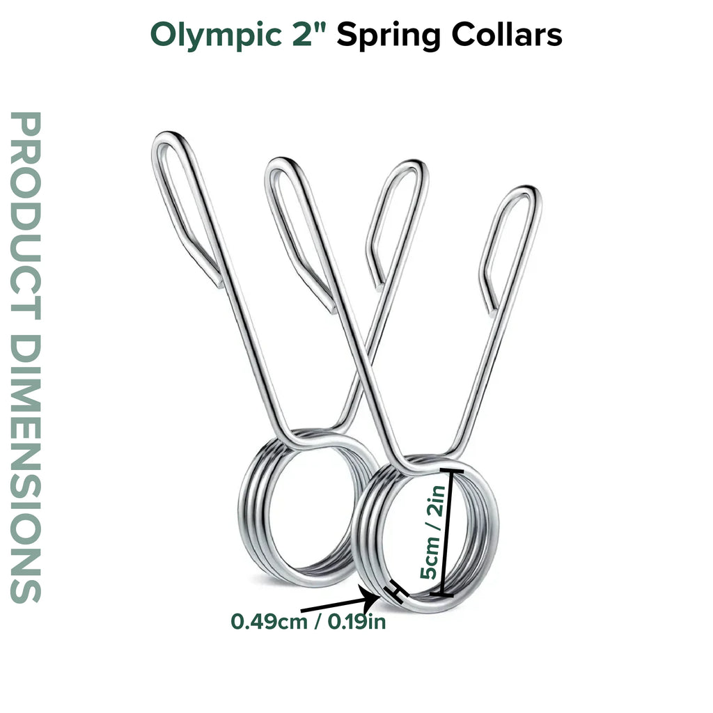 Olympic 2 inch spring collars with product dimensions on a white background