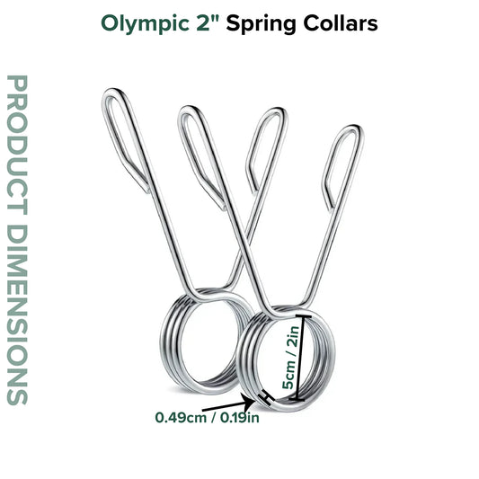 Olympic 2 inch spring collars with product dimensions on a white background