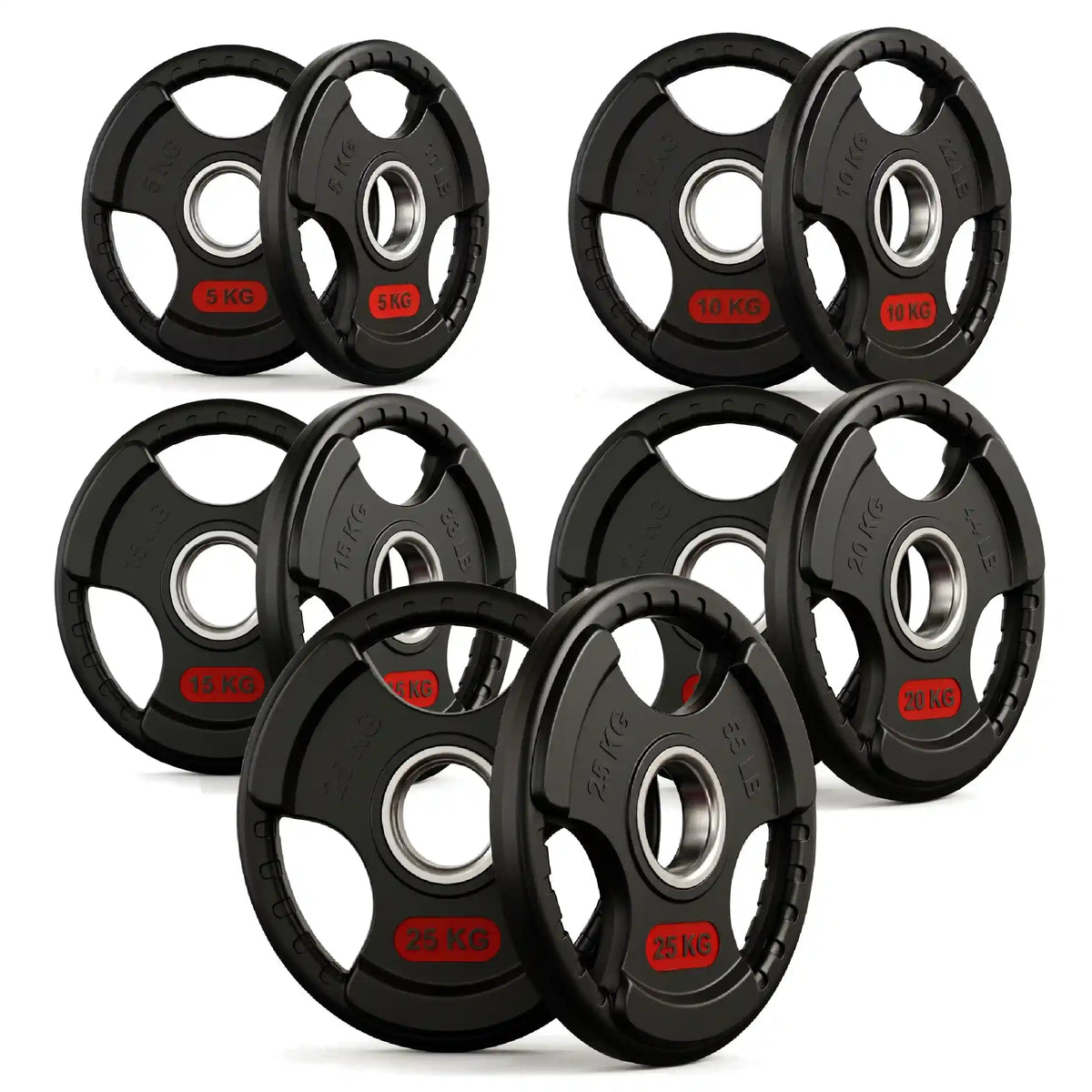 Tri-Grip Olympic Weight Plates 1.25 kg to 25 kg Pairs, Sets to 150 kg