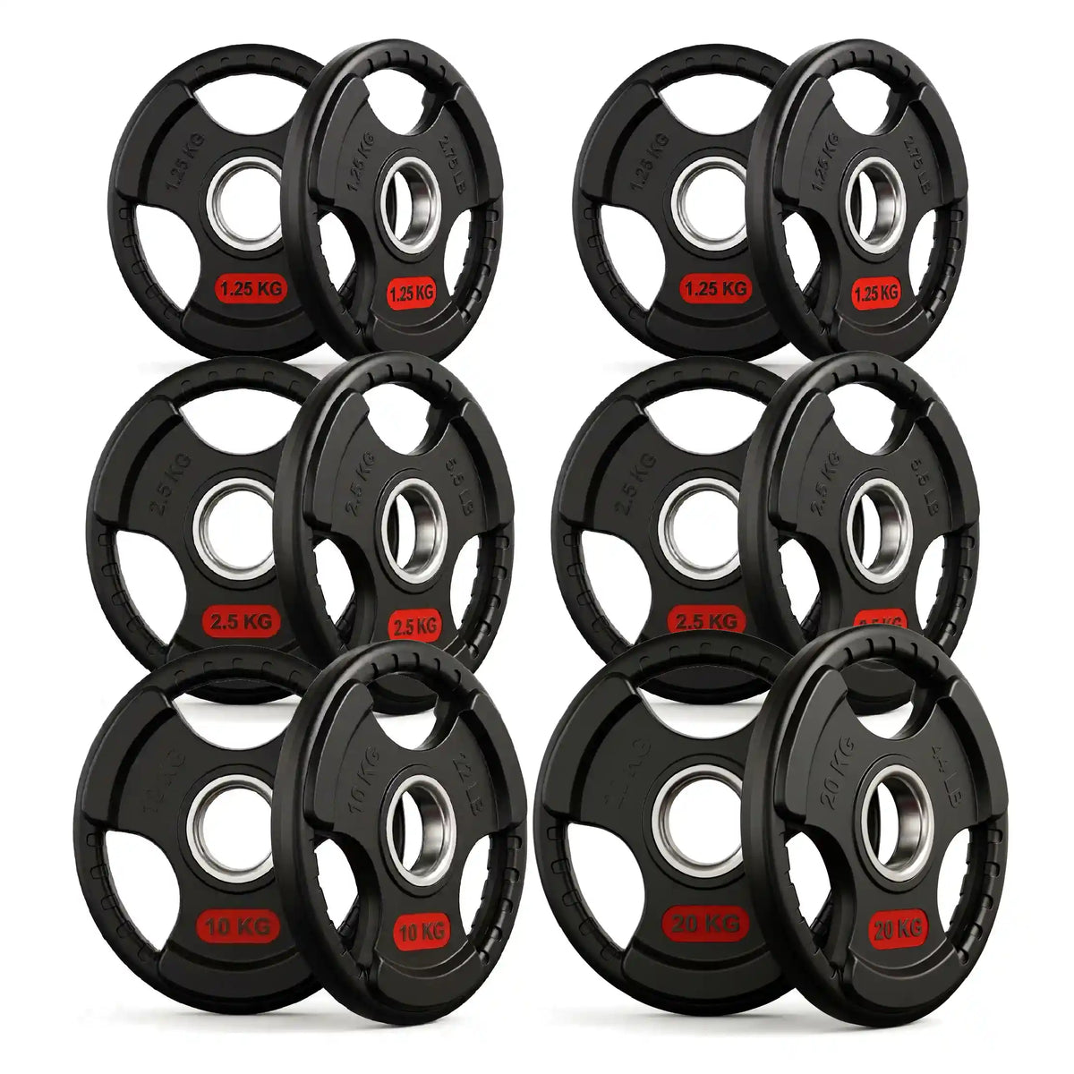 Tri-Grip Olympic Weight Plates 1.25 kg to 25 kg Pairs, Sets to 150 kg