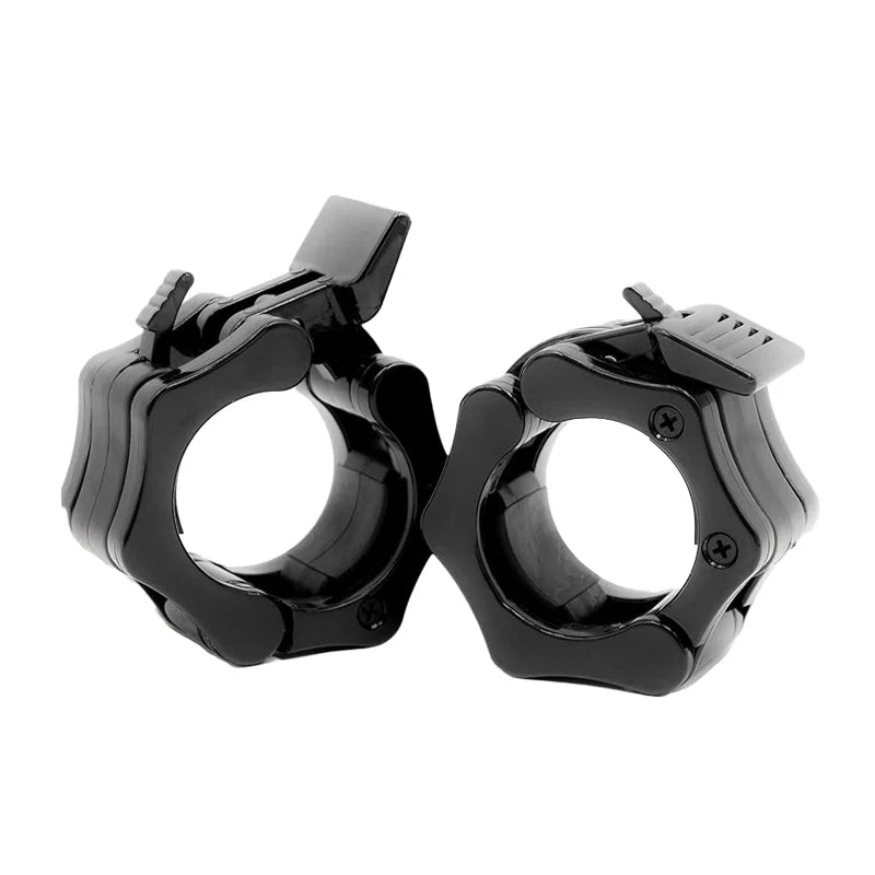 Pair of black metal clamps on a white background