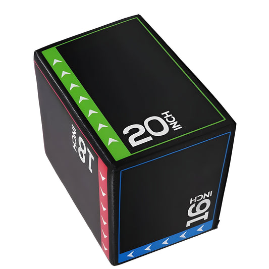 Stack of black boxes with measurement labels on a white background