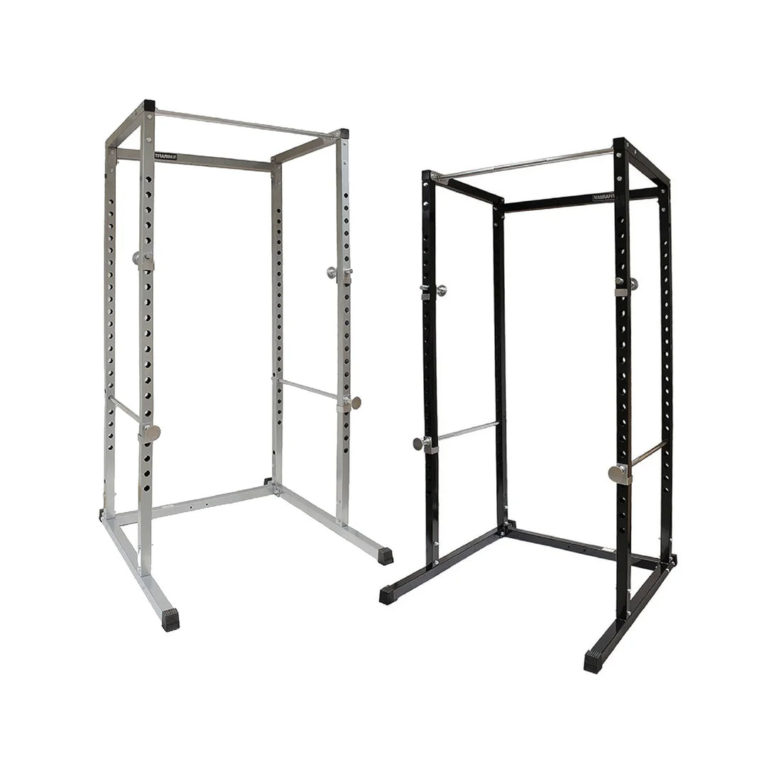 Two metal frames, one silver and one black, on a white background