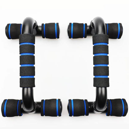 Pair of black and blue hand grippers on a white background
