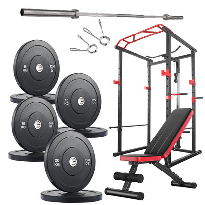 Professional Power Cage with Pulley System – Adjustable Rack with Lat Pulldown, Spotters & Multi-Grip Pull-Up Bar for Home Gym"