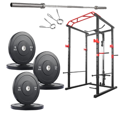 Professional Power Cage with Pulley System – Adjustable Rack with Lat Pulldown, Spotters & Multi-Grip Pull-Up Bar for Home Gym"