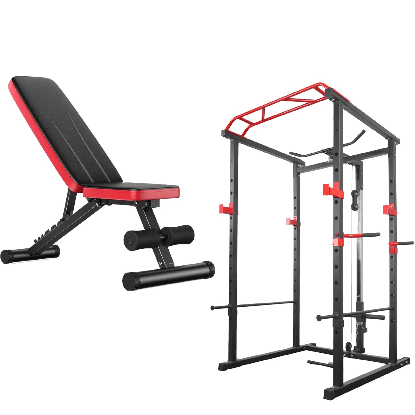 Professional Power Cage with Pulley System – Adjustable Rack with Lat Pulldown, Spotters & Multi-Grip Pull-Up Bar for Home Gym"