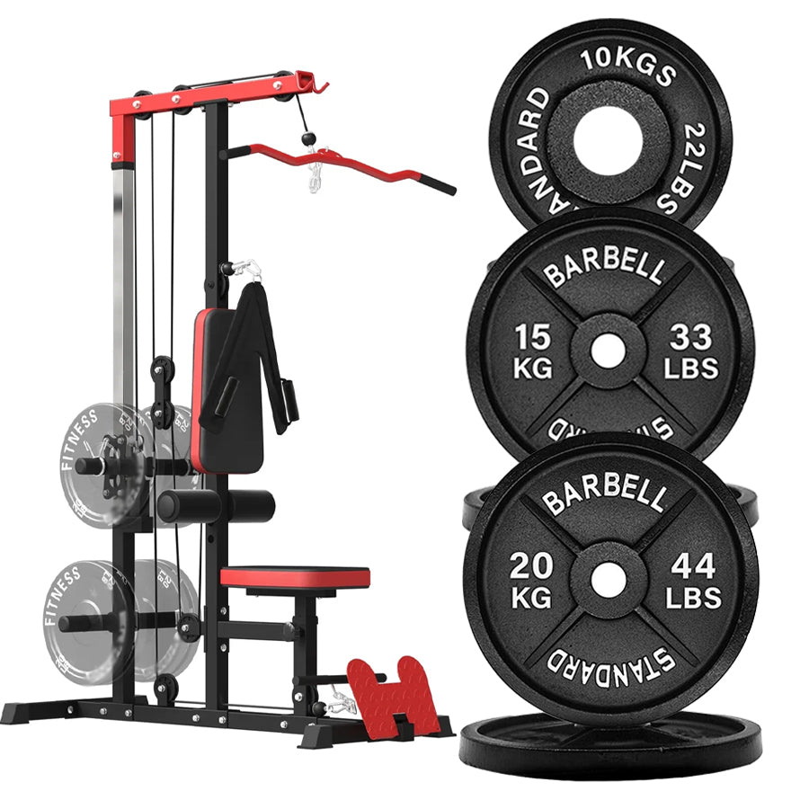 LAT Pulldown Machine – High & Low Pulley Cable Station with Adjustable Seat, Compact Home Gym Back & Shoulder Workout Equipment