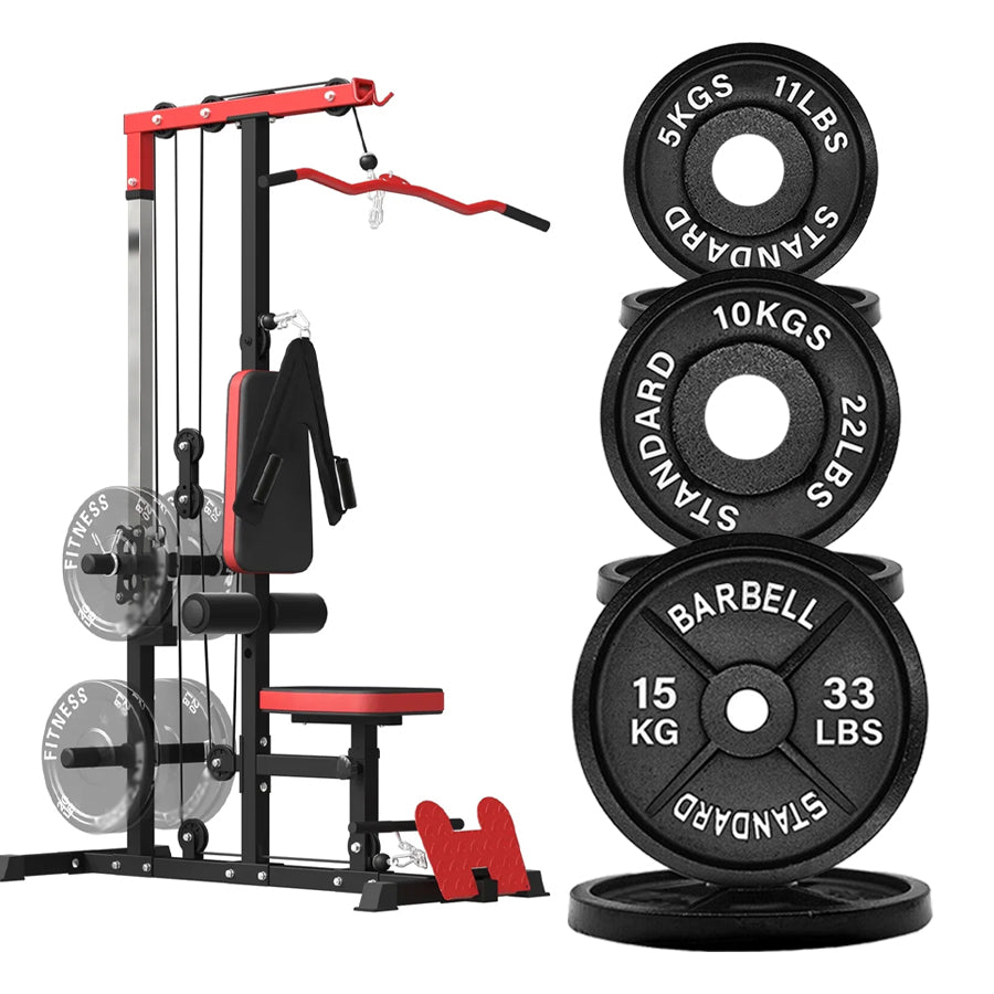 LAT Pulldown Machine – High & Low Pulley Cable Station with Adjustable Seat, Compact Home Gym Back & Shoulder Workout Equipment