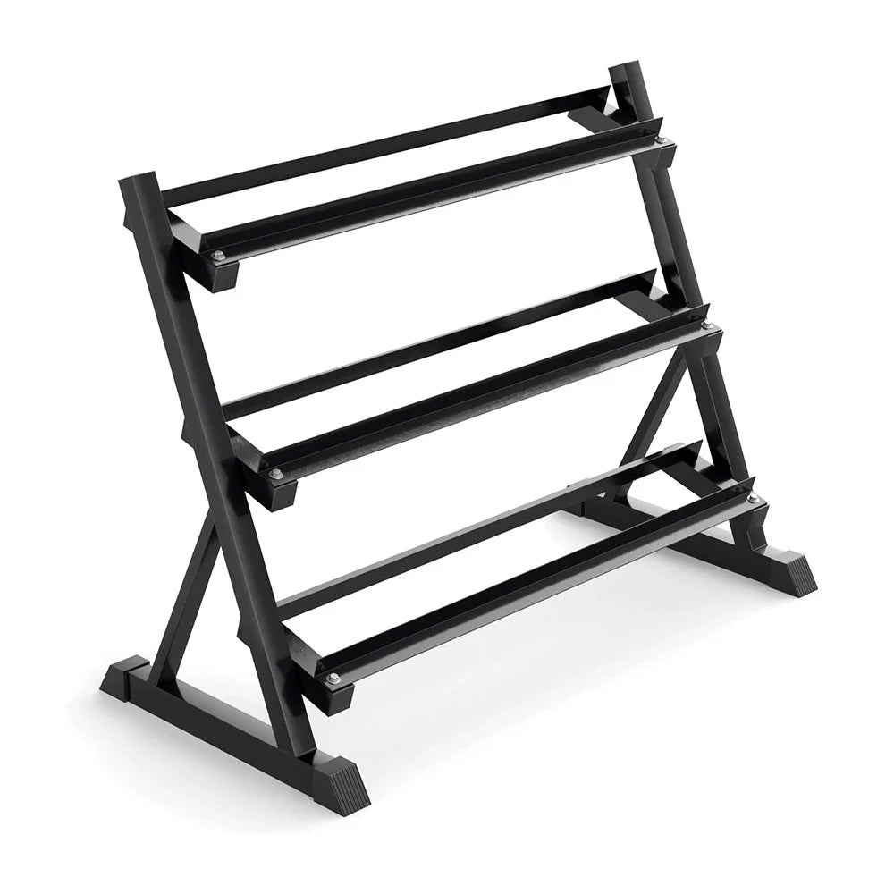 Black metal weight rack on a white background