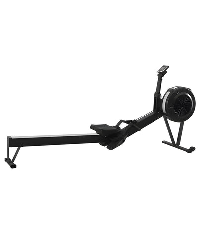 Black rowing machine on a white background