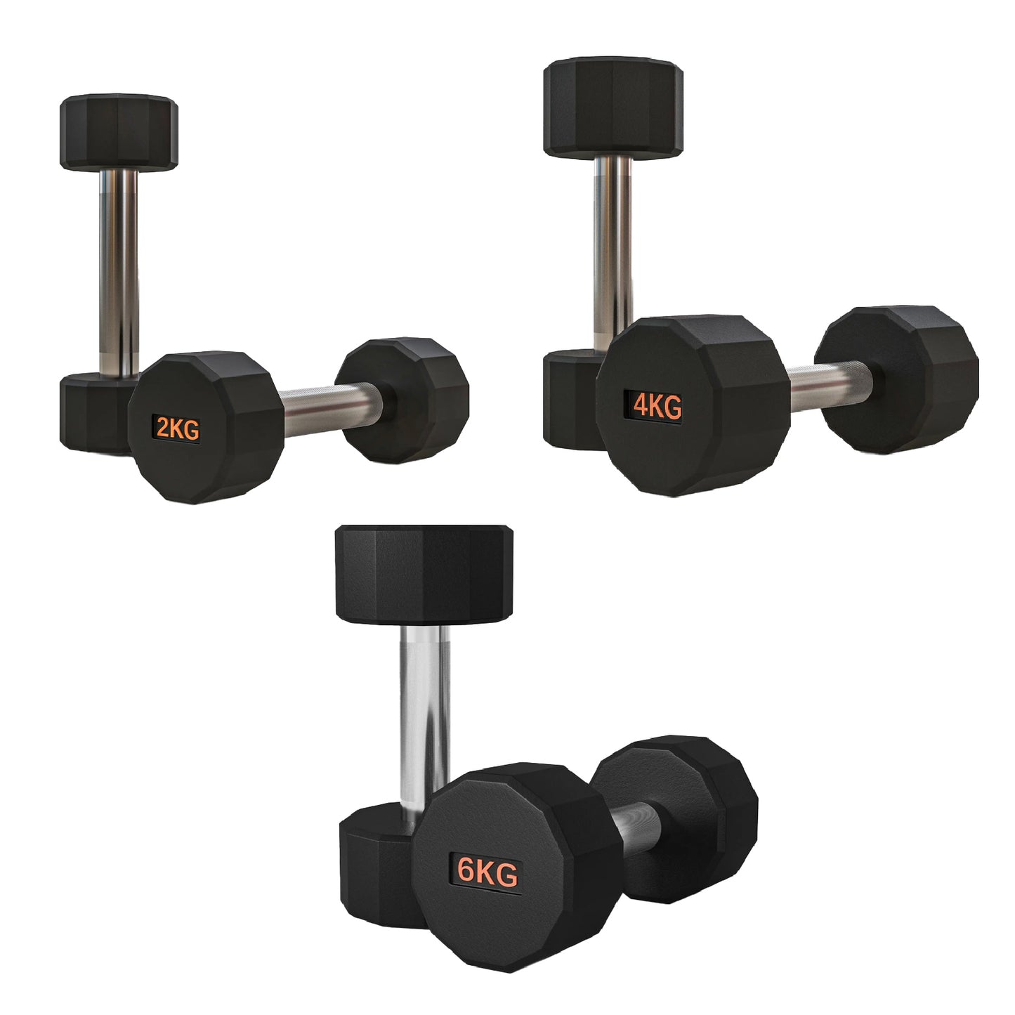 Premium Round Hex Dumbbells - Anti-Roll Design with Knurled Grip and Rubber-Coated Heads - Available as Singles, Pairs, and Complete Sets With Optional Rack - Professional Strength Training Equipment