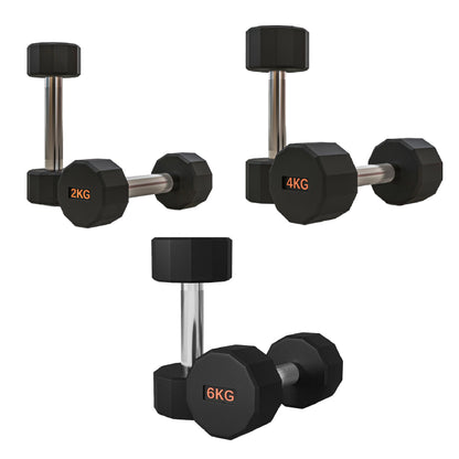 Premium Round Hex Dumbbells - Anti-Roll Design with Knurled Grip and Rubber-Coated Heads - Available as Singles, Pairs, and Complete Sets With Optional Rack - Professional Strength Training Equipment