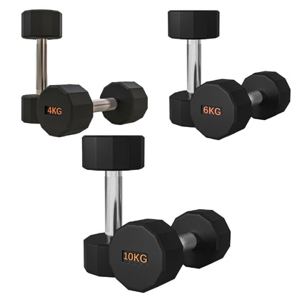 Premium Round Hex Dumbbells - Anti-Roll Design with Knurled Grip and Rubber-Coated Heads - Available as Singles, Pairs, and Complete Sets With Optional Rack - Professional Strength Training Equipment
