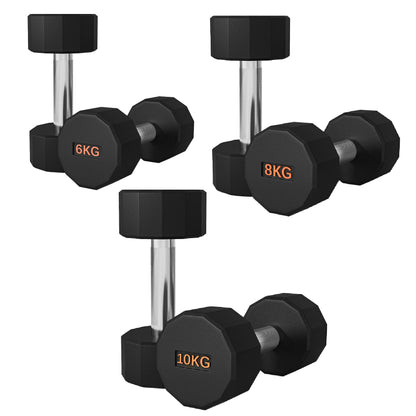 Premium Round Hex Dumbbells - Anti-Roll Design with Knurled Grip and Rubber-Coated Heads - Available as Singles, Pairs, and Complete Sets With Optional Rack - Professional Strength Training Equipment