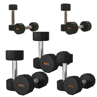 Premium Round Hex Dumbbells - Anti-Roll Design with Knurled Grip and Rubber-Coated Heads - Available as Singles, Pairs, and Complete Sets With Optional Rack - Professional Strength Training Equipment