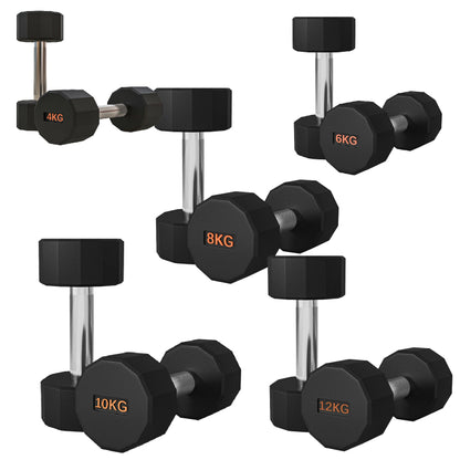Premium Round Hex Dumbbells - Anti-Roll Design with Knurled Grip and Rubber-Coated Heads - Available as Singles, Pairs, and Complete Sets With Optional Rack - Professional Strength Training Equipment