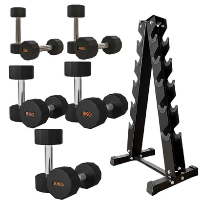 Premium Round Hex Dumbbells - Anti-Roll Design with Knurled Grip and Rubber-Coated Heads - Available as Singles, Pairs, and Complete Sets With Optional Rack - Professional Strength Training Equipment