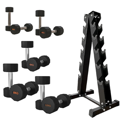 Premium Round Hex Dumbbells - Anti-Roll Design with Knurled Grip and Rubber-Coated Heads - Available as Singles, Pairs, and Complete Sets With Optional Rack - Professional Strength Training Equipment