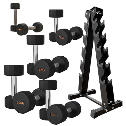 Premium Round Hex Dumbbells - Anti-Roll Design with Knurled Grip and Rubber-Coated Heads - Available as Singles, Pairs, and Complete Sets With Optional Rack - Professional Strength Training Equipment