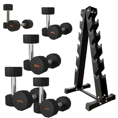 Premium Round Hex Dumbbells - Anti-Roll Design with Knurled Grip and Rubber-Coated Heads - Available as Singles, Pairs, and Complete Sets With Optional Rack - Professional Strength Training Equipment