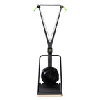 Black exercise bike with resistance system on a white background