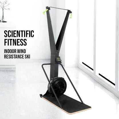 Ski exercise machine set up in a bright room