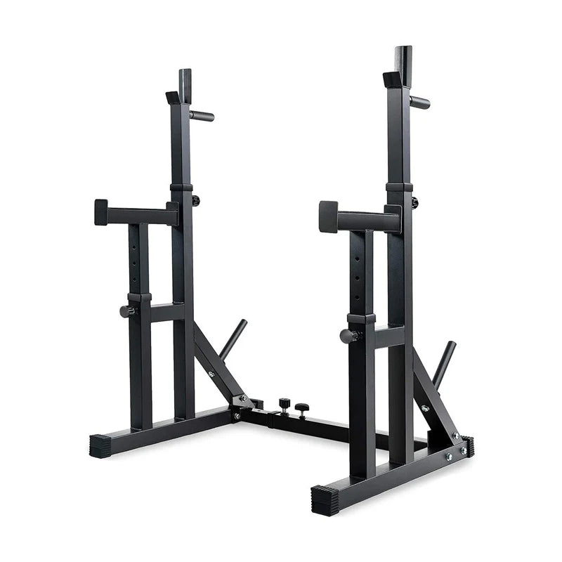 Black metal squat rack on a white background