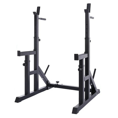 Black metal squat rack on a white background