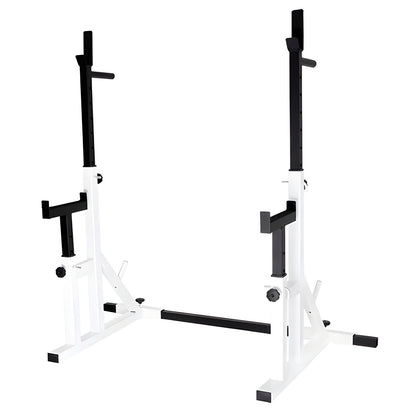 White and black squat rack on a white background