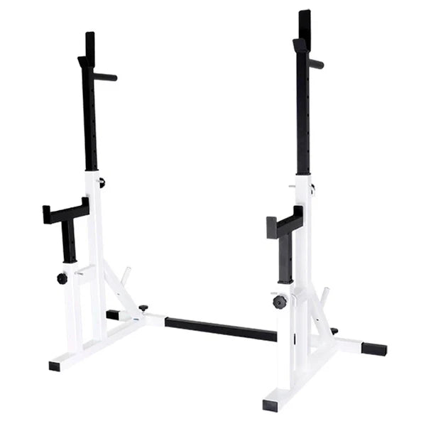 White and black squat rack on a white background