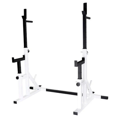 White and black squat rack on a white background