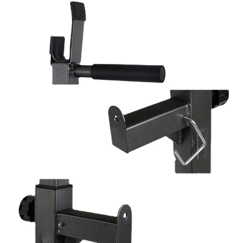 Black metal wall mount with adjustable arm on a white background