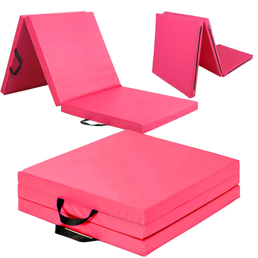 Pink folding mat with handles on a white background