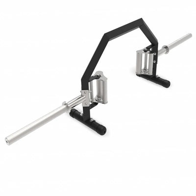 Black and silver cable machine gym equipment on a white background