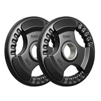 Premium Tri-Grip Olympic Weight Plates – Rubber-Coated Cast Iron, 2" Opening, 1.25kg to 25kg, Anti-Slip Plates for Home Gym Barbell Lifting & Training