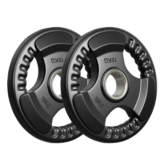 Premium Tri-Grip Olympic Weight Plates – Rubber-Coated Cast Iron, 2" Opening, 1.25kg to 25kg, Anti-Slip Plates for Home Gym Barbell Lifting & Training