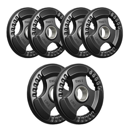 Premium Tri-Grip Olympic Weight Plates – Rubber-Coated Cast Iron, 2" Opening, 1.25kg to 25kg, Anti-Slip Plates for Home Gym Barbell Lifting & Training
